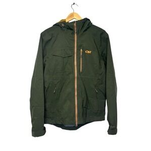 OUTDOOR RESEARCH Mens BlackPowder II Ski Jacket Medium Hood Ranger Green Orange